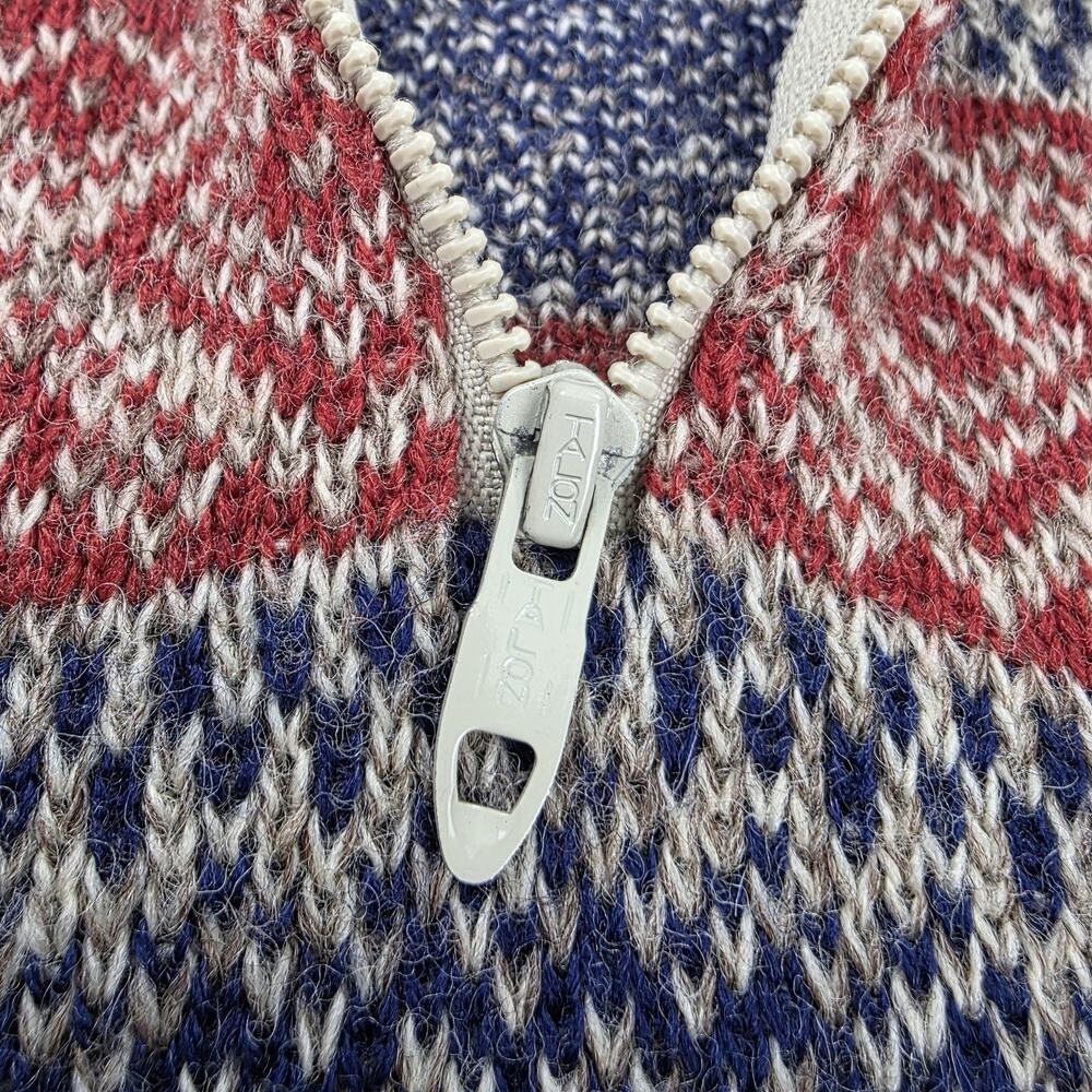 Vintage Cabelas Sweater Mens Large Beige Fair Isle Wool Mock Neck 1/4 Zip Ski - Picture 12 of 16